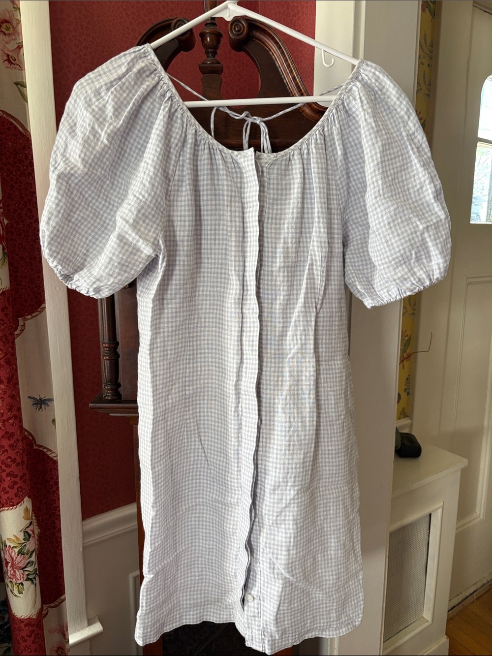 J. Crew Light Blue and White Gingham Puff Sleeve Dress